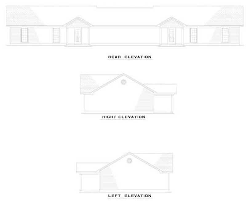 Home Plan Rear Elevation of this 3-Bedroom,965 Sq Ft Plan -153-1666