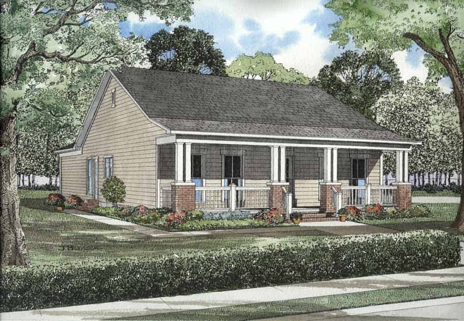 Front elevation of Arts and Crafts home (ThePlanCollection: House Plan #153-1669)