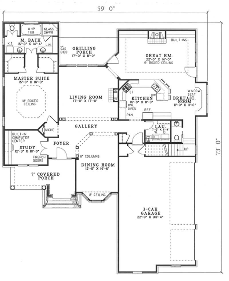Floor Plan First Story of French Plan #153-1670