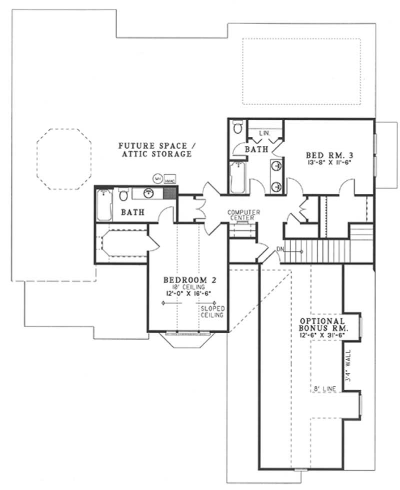 Floor Plan Second Story of French Plan #153-1670