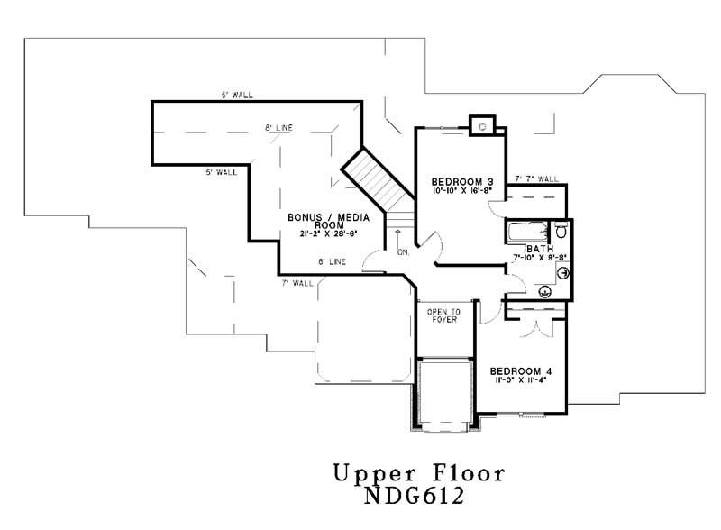 Floor Plan Second Story of European Plan #153-1671