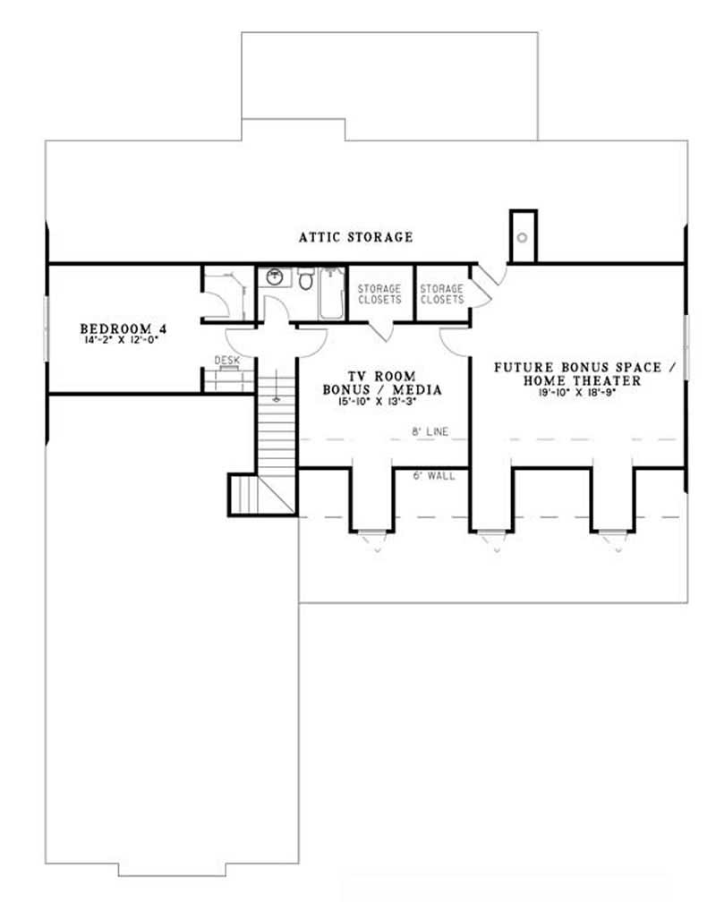 Floor Plan Second Story of Contemporary Plan #153-1677