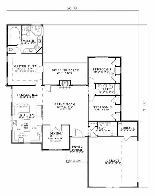 Main Level of Ranch Plan #153-1686