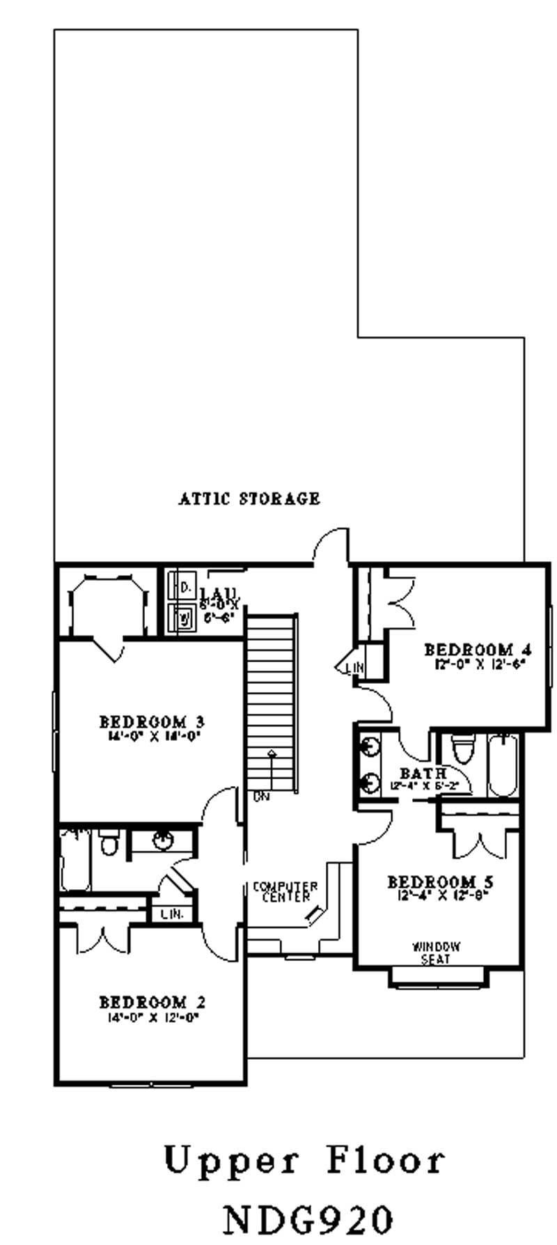 Floor Plan Second Story of Colonial Plan #153-1688