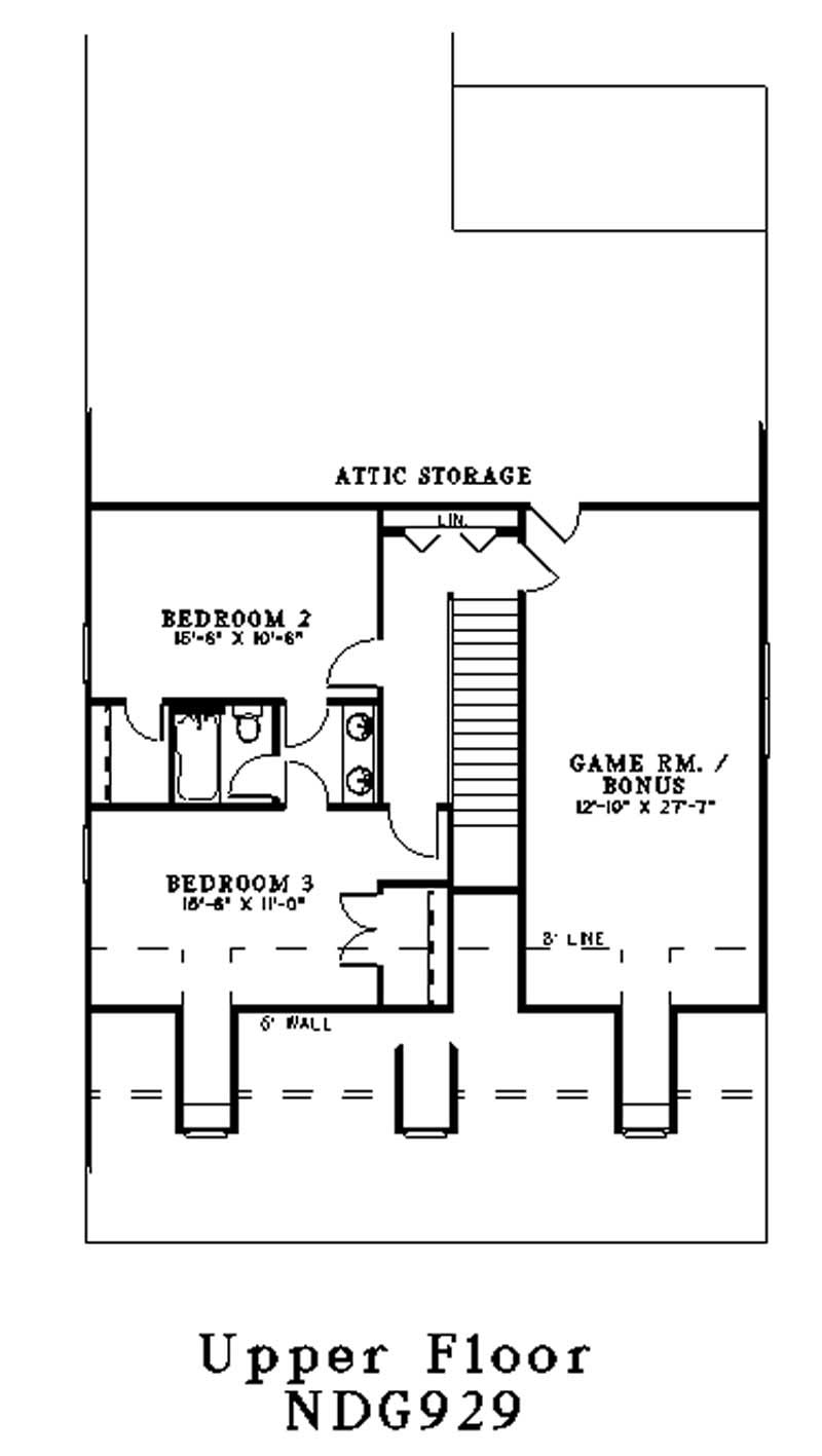 Floor Plan Second Story of Colonial Plan #153-1689