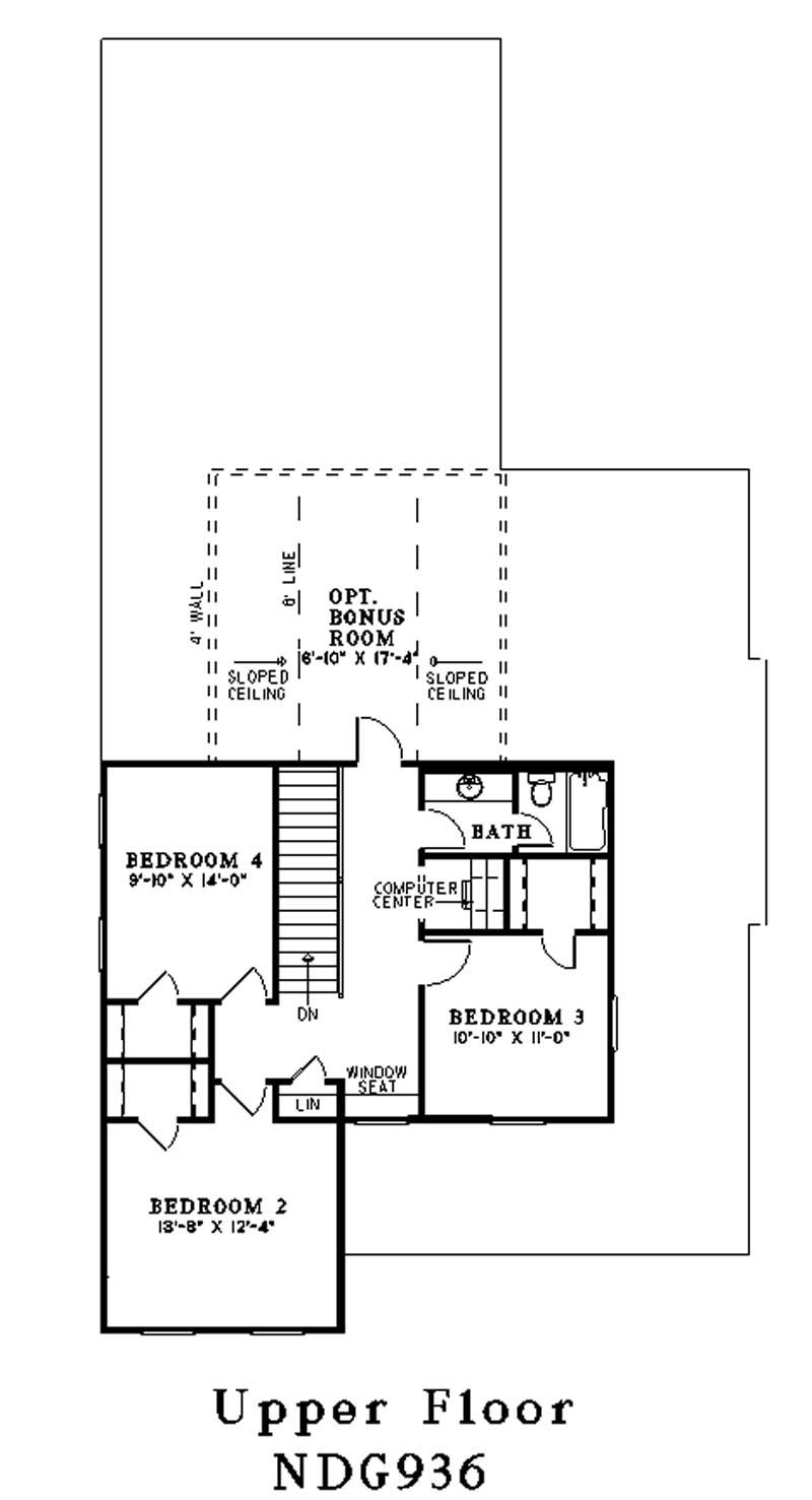 Floor Plan Second Story of Colonial Plan #153-1692