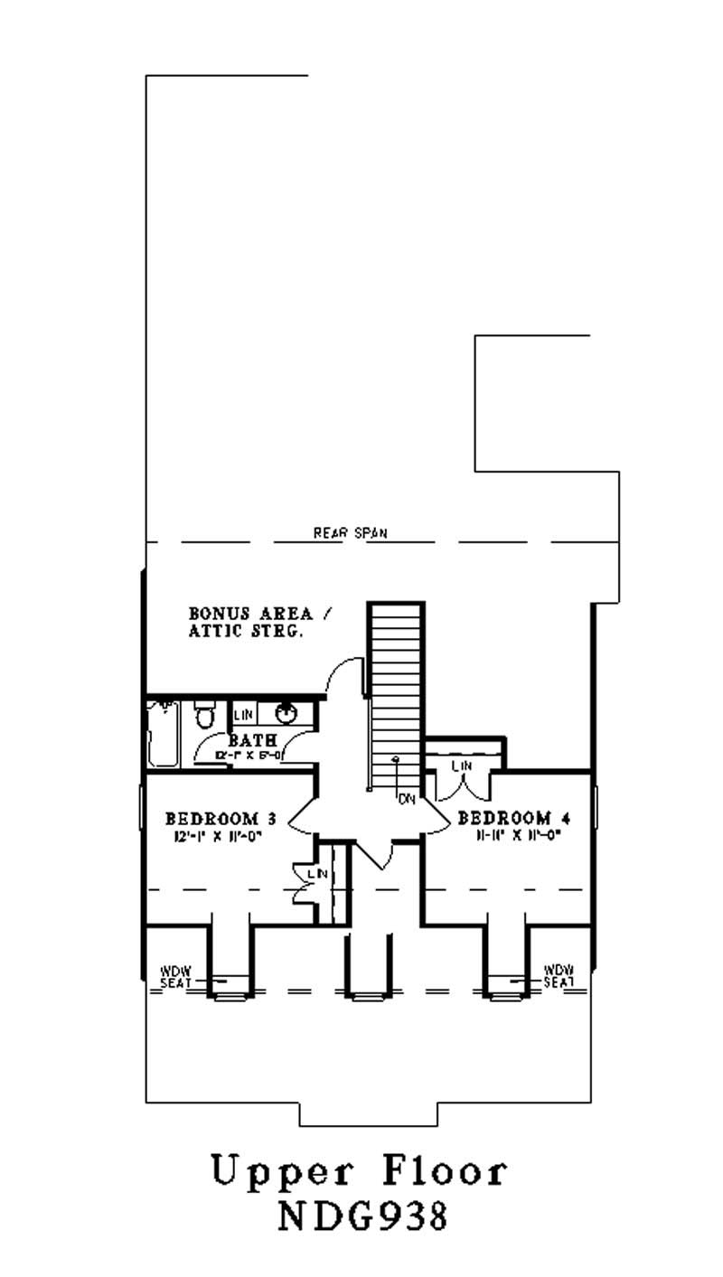 Floor Plan Second Story of Colonial Plan #153-1693