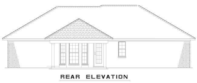 Home Plan Rear Elevation of this 3-Bedroom,1046 Sq Ft Plan -153-1701