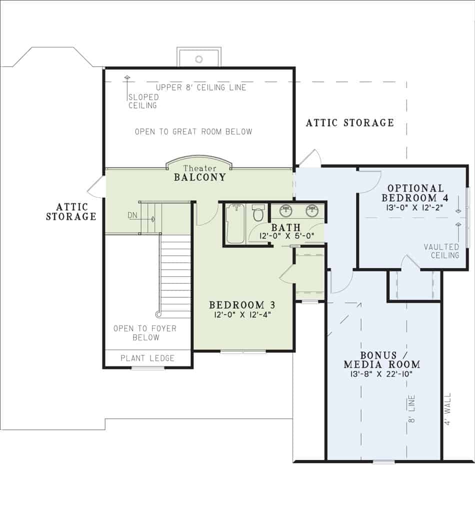 Floor Plan Upper Level of Country Plan #153-1706