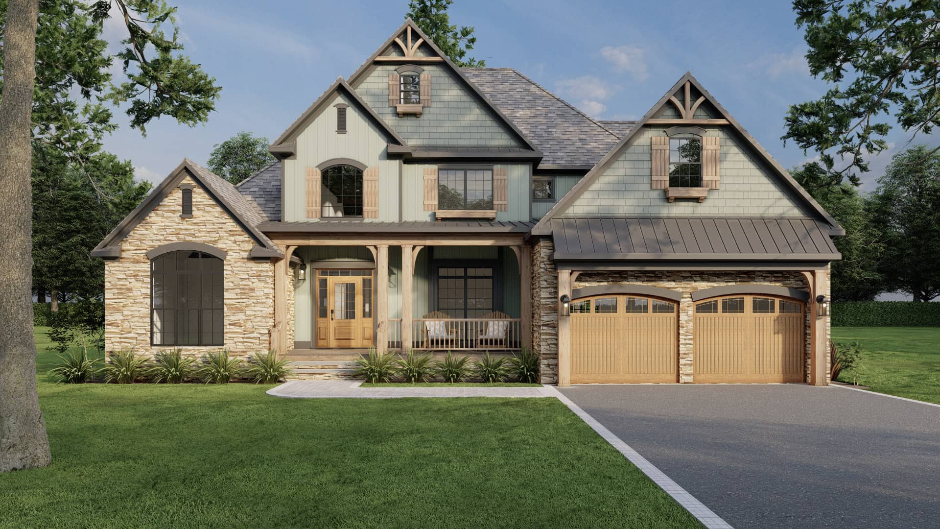 Front elevation photo of Connry Craftsman home (ThePlanCollection: House Plan #153-1706)
