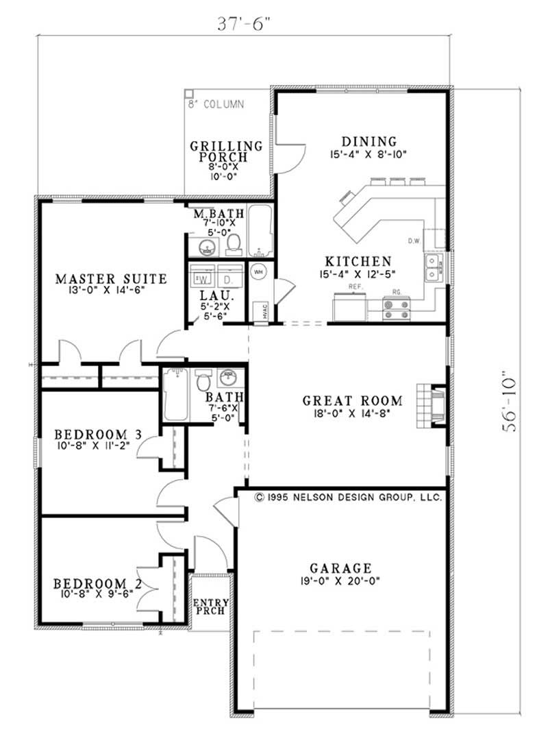 Floor Plan First Story of Ranch Plan #153-1707