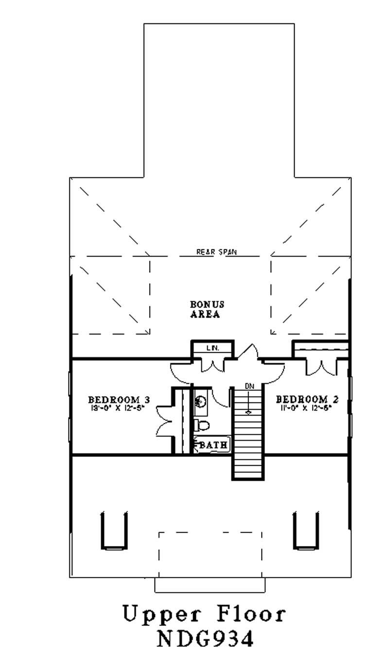 Floor Plan Second Story of Colonial Plan #153-1714