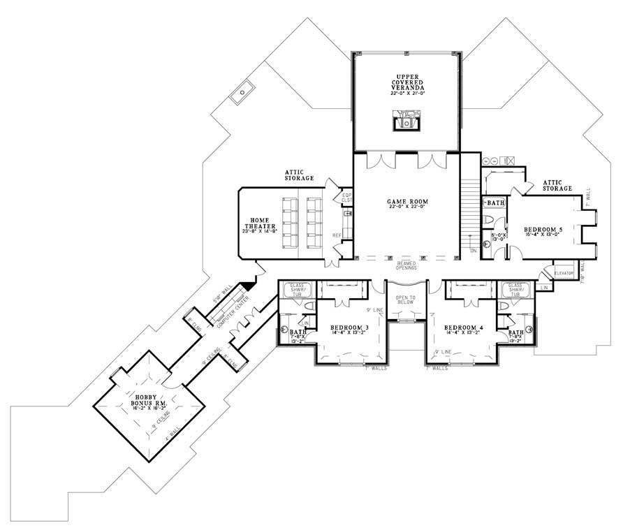Floor Plan Second Story of European Plan #153-1716