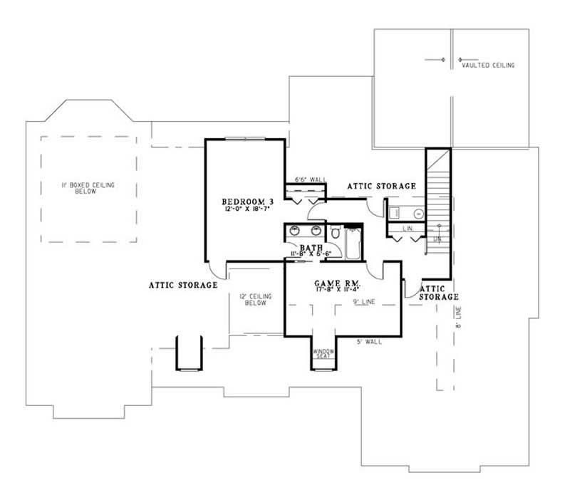 Floor Plan Second Story of European Plan #153-1719