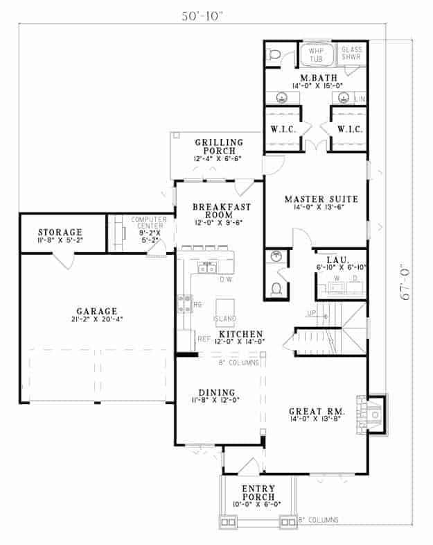 Floor Plan Main Level of Log Cabin Plan #153-1720