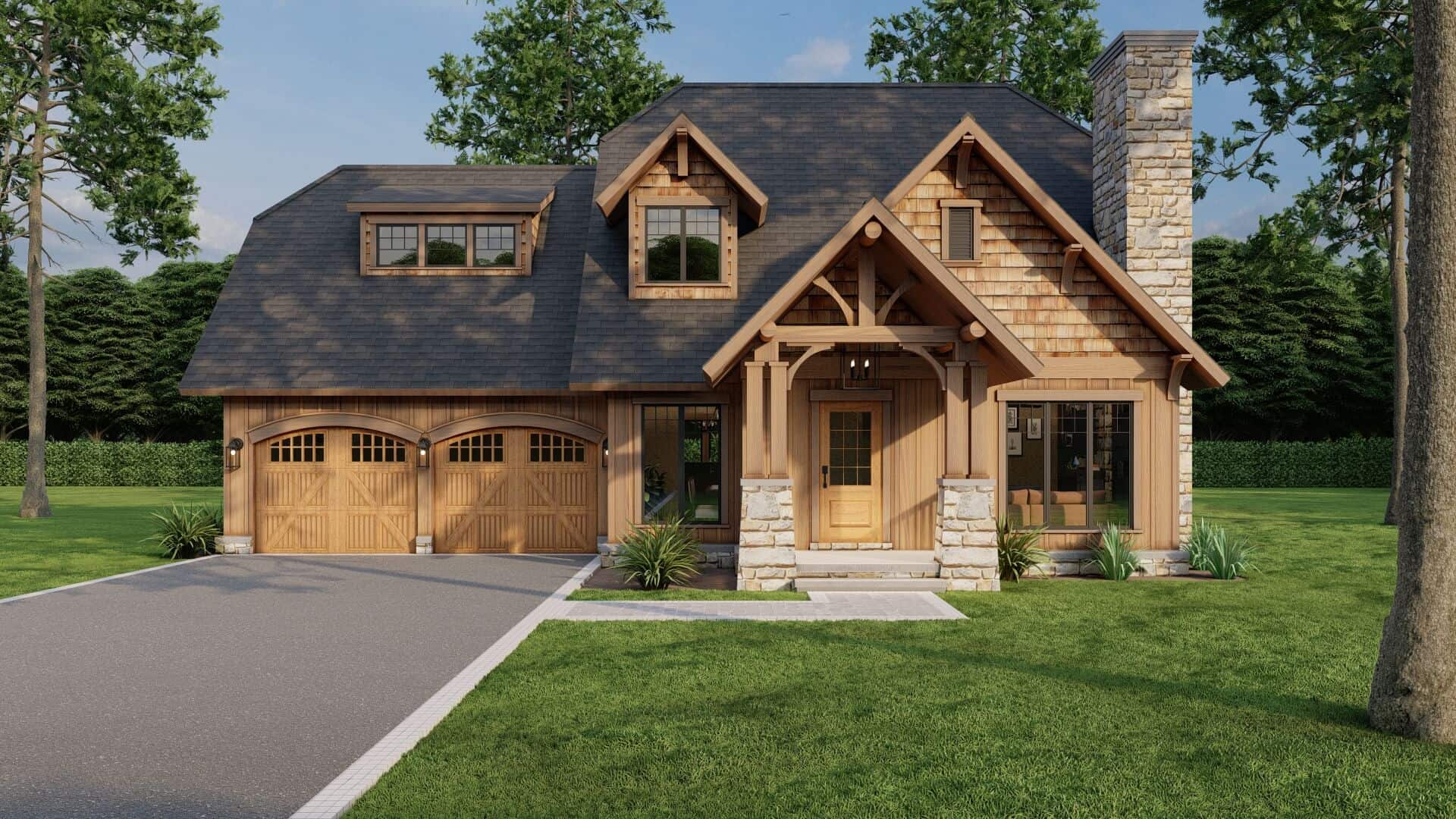 Front elevation of rustic cabin home (ThePlanCollection: House Plan #153-1720)