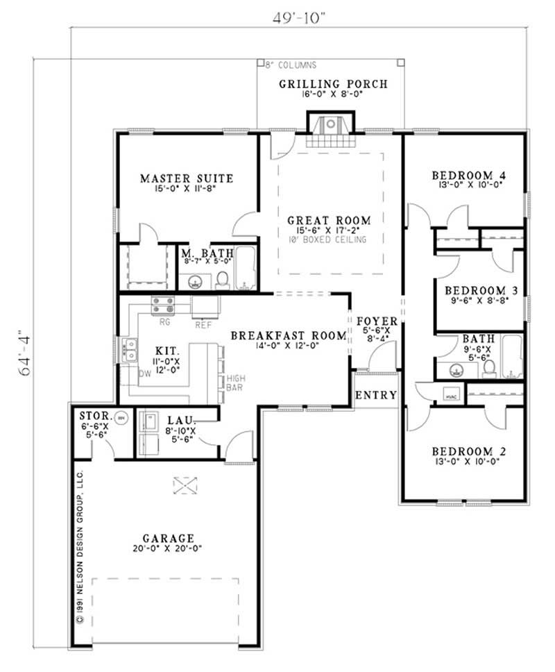 Floor Plan First Story of Ranch Plan #153-1724