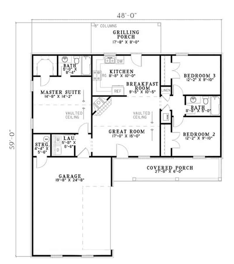 Floor Plan Main Level of Ranch Plan #153-1726
