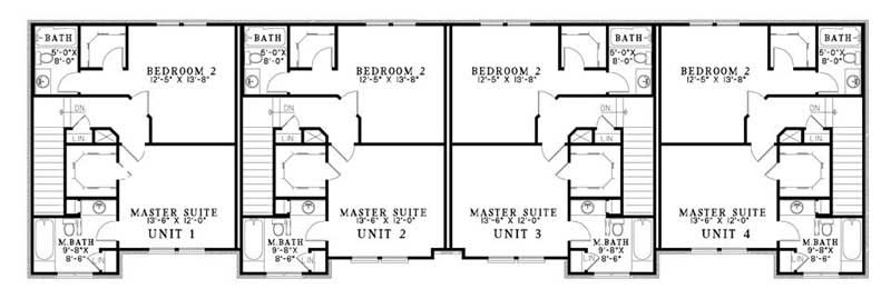 Floor Plan Second Story of Multi-Unit Plan #153-1727