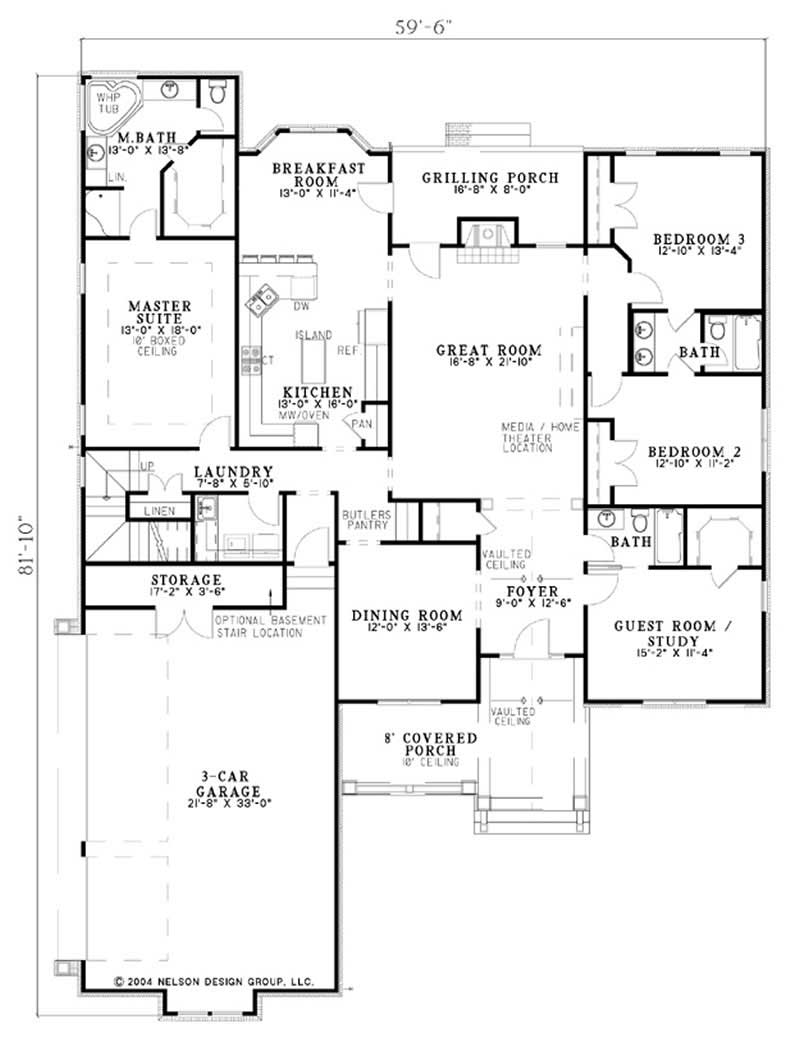 Floor Plan First Story of Country Plan #153-1728