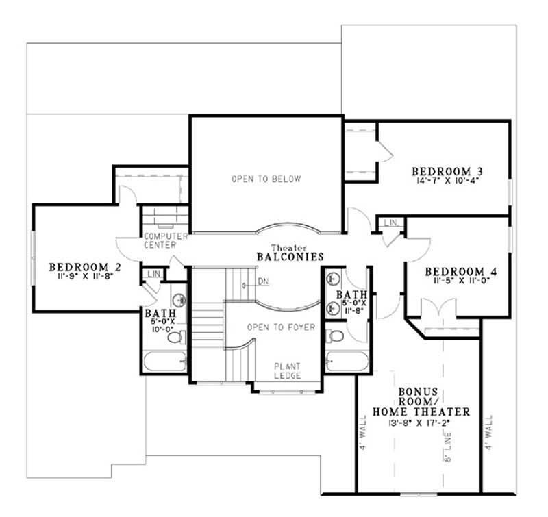 Floor Plan Second Story of Ranch Plan #153-1729