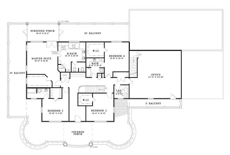 Floor Plan Second Story of Colonial Plan #153-1742