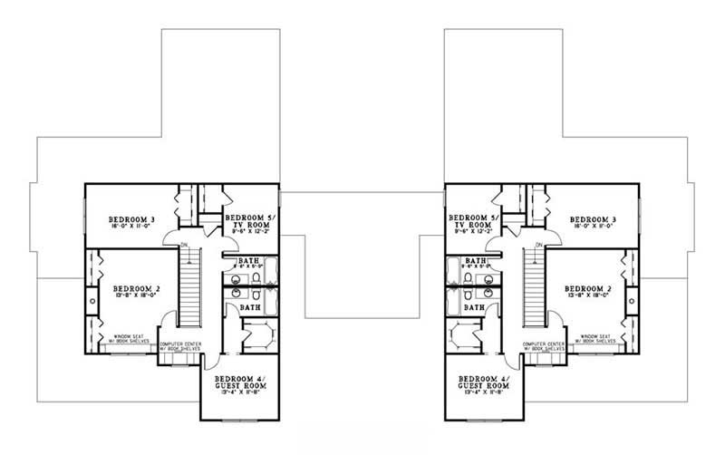 Floor Plan Second Story of Colonial Plan #153-1743