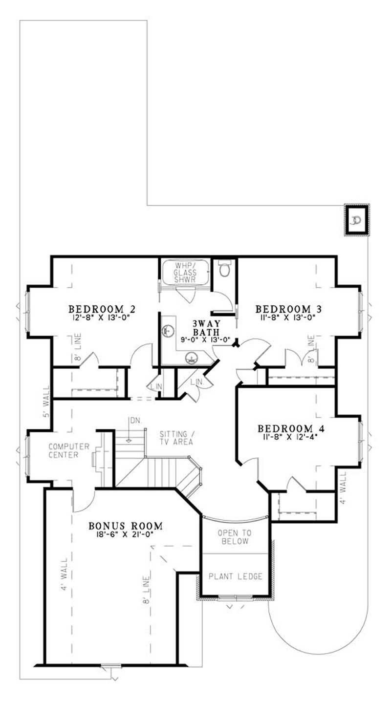 Floor Plan Second Story of European Plan #153-1750