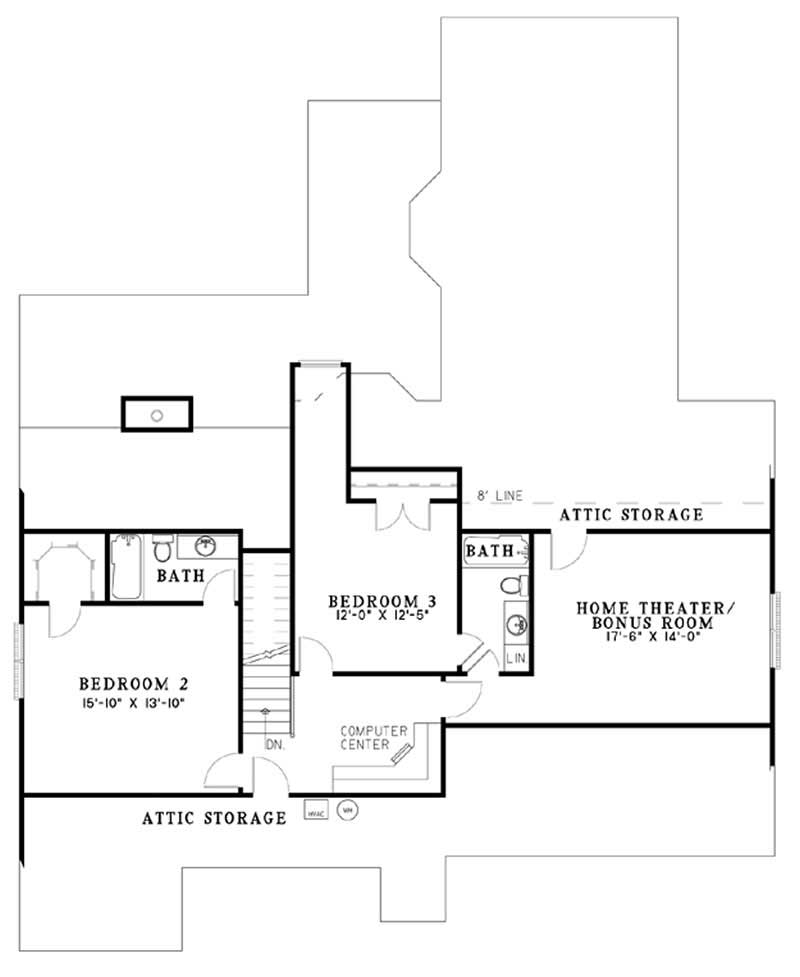 Floor Plan Second Story of Cape Cod Plan #153-1761