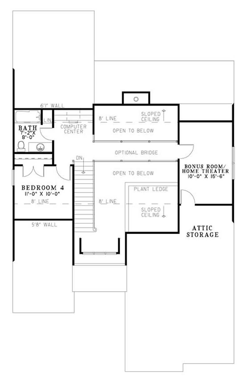 Floor Plan Second Story of Cape Cod Plan #153-1768