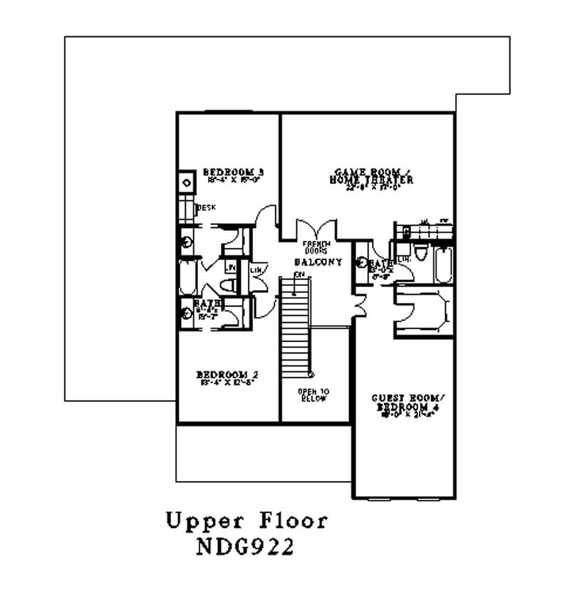 Floor Plan Second Story of Colonial Plan #153-1771