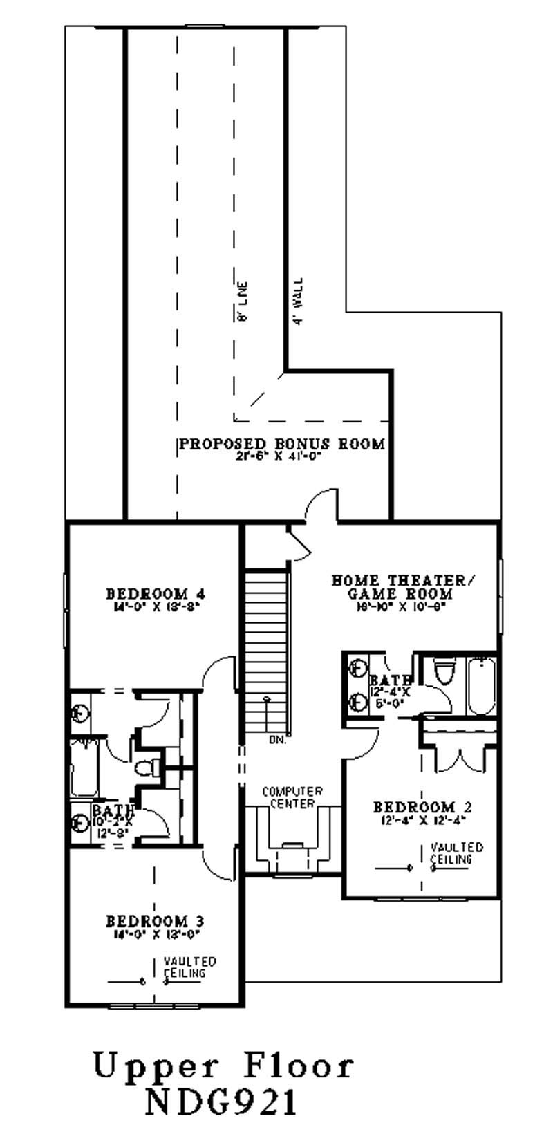 Floor Plan Second Story of Colonial Plan #153-1772