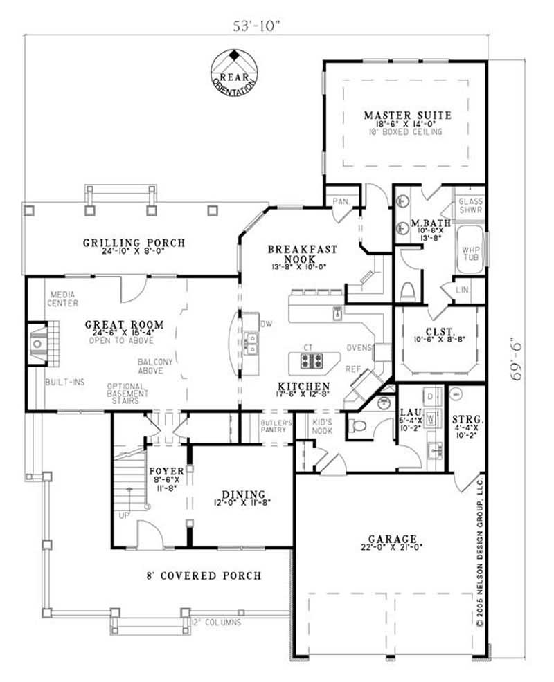 Floor Plan First Story of Southern Plan #153-1773