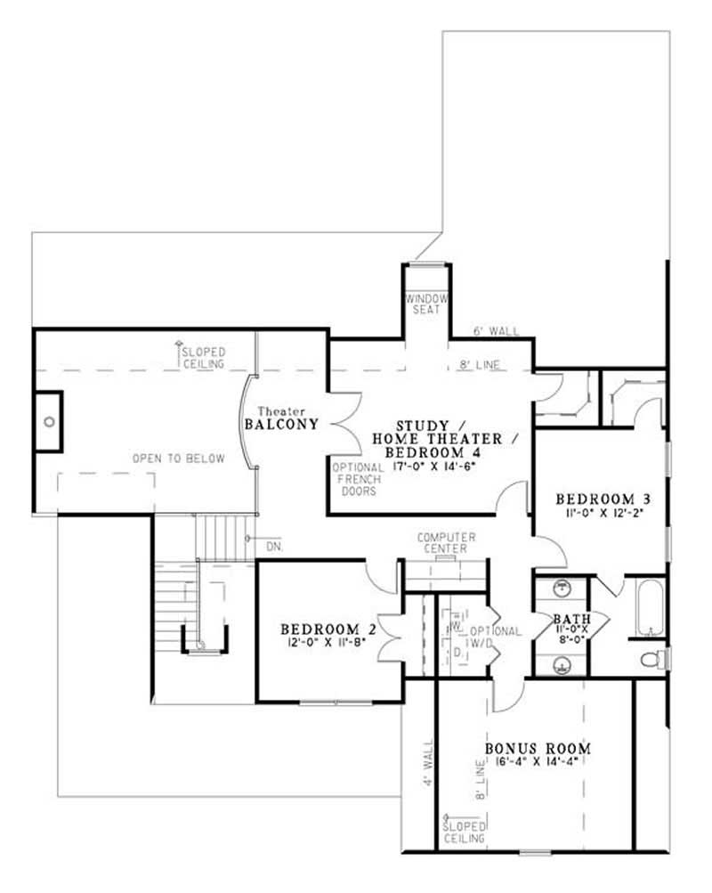 Floor Plan Second Story of Southern Plan #153-1773