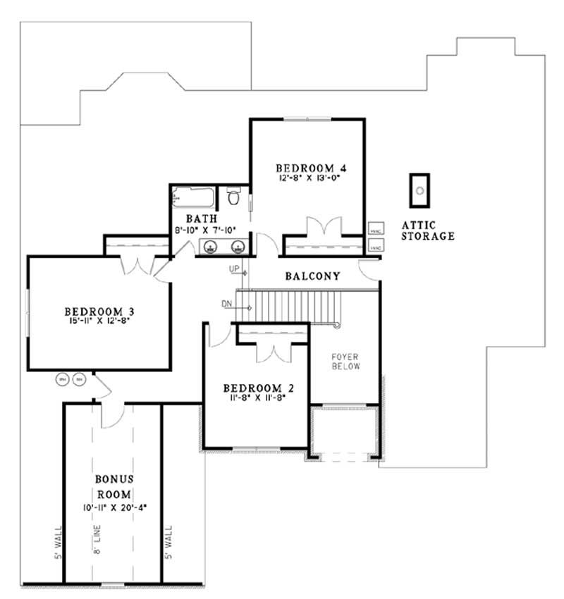 Floor Plan Second Story of European Plan #153-1774