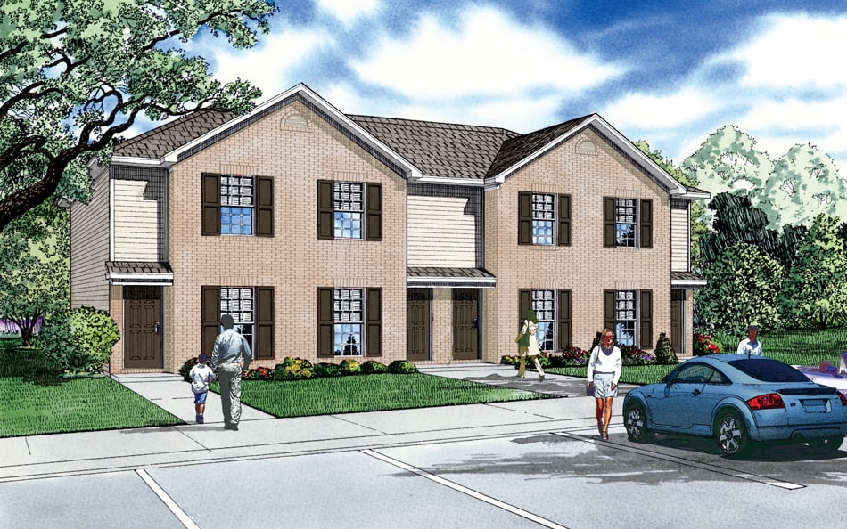 Front elevation of Duplex/Multi-Unit home (ThePlanCollection: House Plan #153-1778)