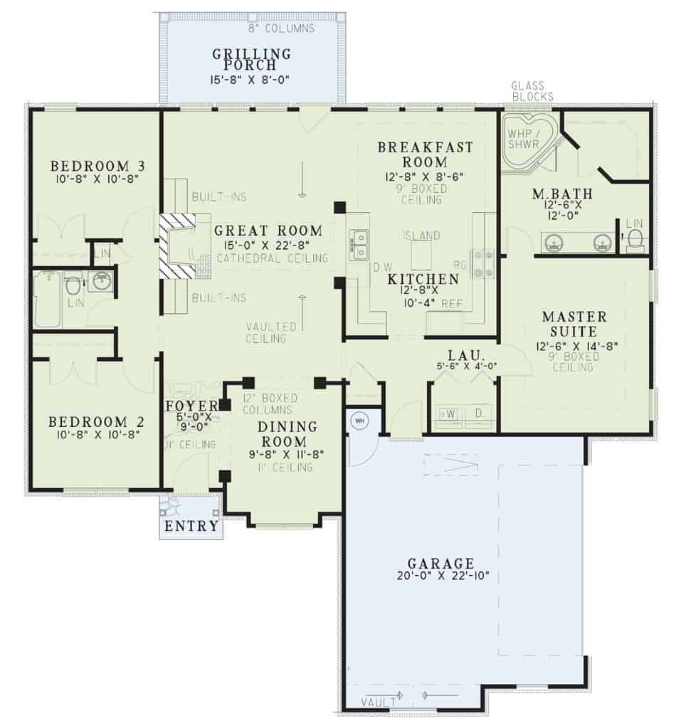 Floor Plan Main Level of European Plan #153-1780