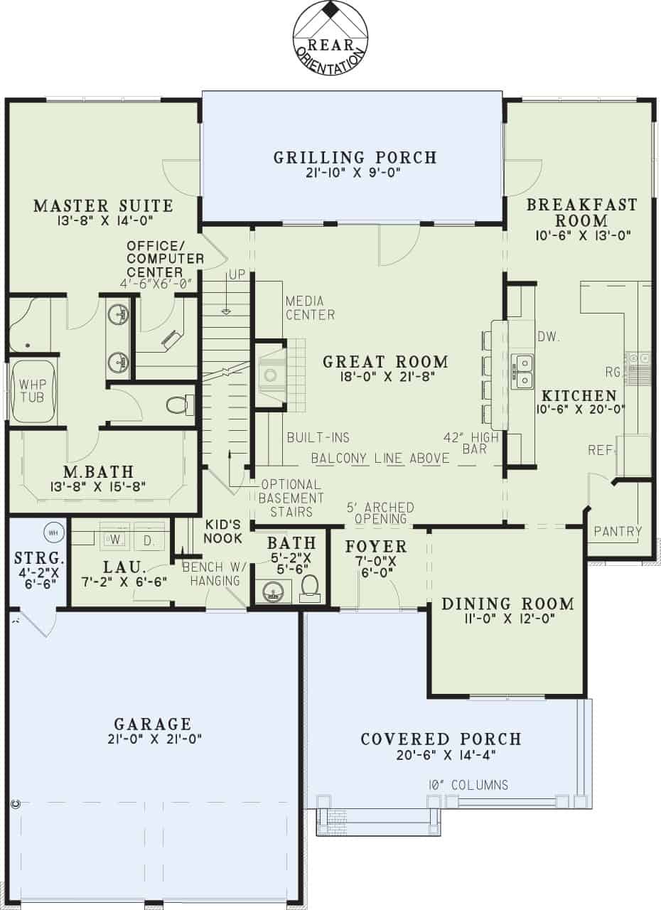 Floor Plan Main Level of Country Plan #153-1781