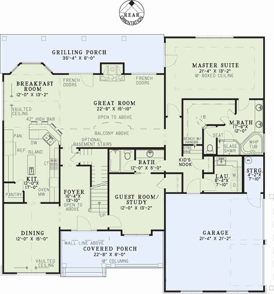 Floor Plan Main Level of Craftsman Plan #153-1786