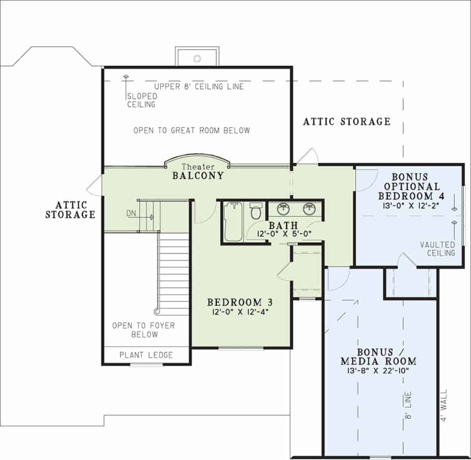 Floor Plan Upper Level of Craftsman Plan #153-1786