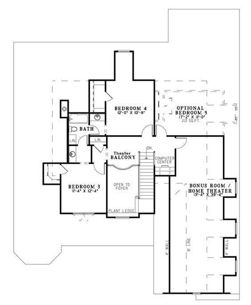 Floor Plan Second Story of Craftsman Plan #153-1796