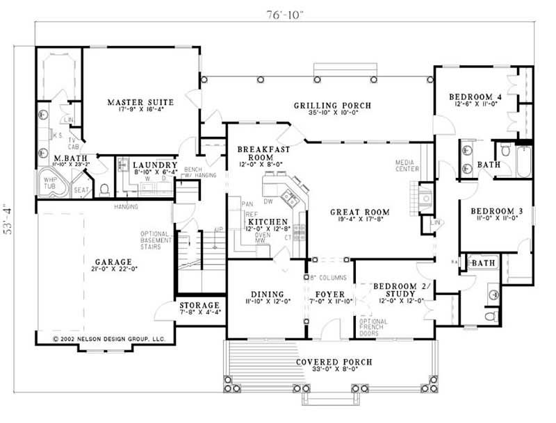 Floor Plan First Story of Southern Plan #153-1800