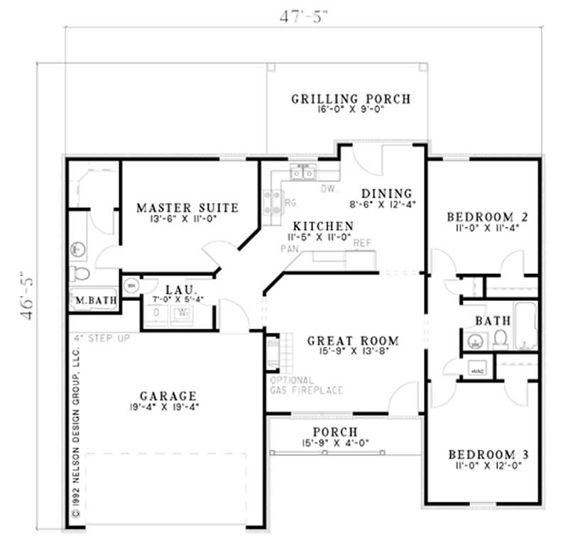 Floor Plan First Story of Ranch Plan #153-1810