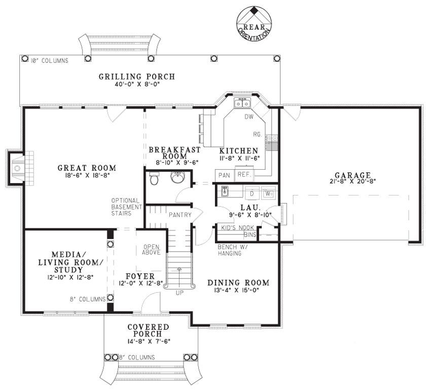 Main Level of Traditional Plan #153-1819