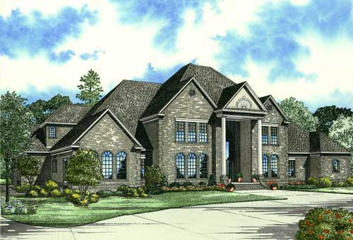 This image shows the front elevation for these Traditional House Plans.