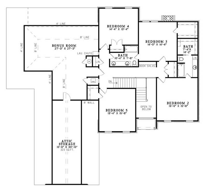 Floor Plan Second Story of Colonial Plan #153-1830