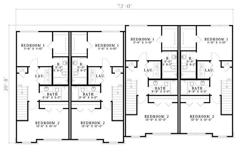 Floor Plan Second Story of Multi-Unit Plan #153-1843