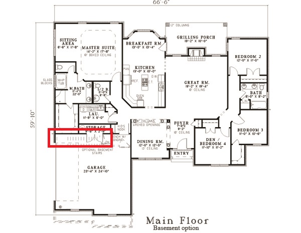 Floor Plan First Story of Southern Plan #153-1844
