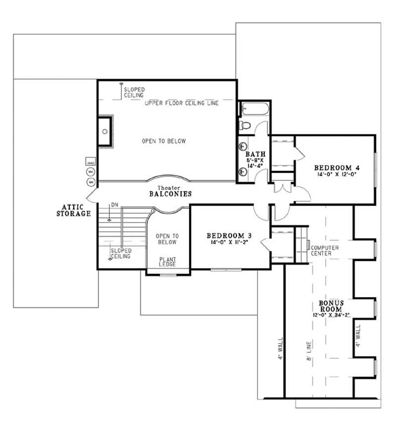 Floor Plan Second Story of Country Plan #153-1849