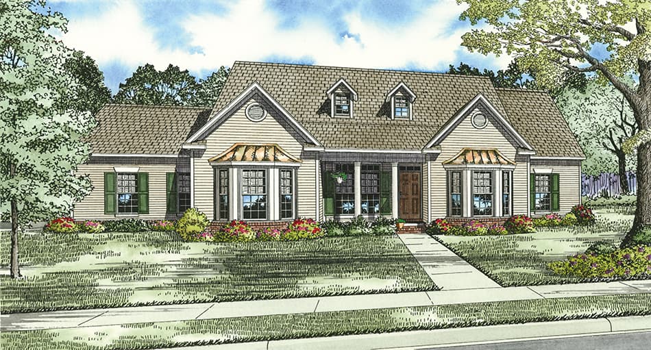 Front elevation of Traditional home (ThePlanCollection: House Plan #153-1850)